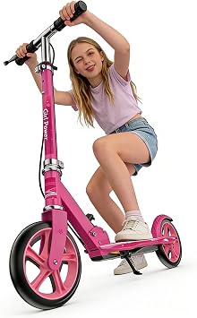 Kick Scooter for Adults Teens Kid Foldable Lightweight Sport Scooters with Hand Brake Adjustable Height Folding, Large Wheels Durable Load 300 LBS