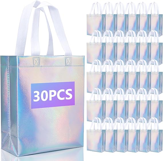 NEOACT 30 Pcs Iridescent Gift Bags Medium Size,7.8x3.9x10 Inch