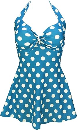 Womens Vintage Swim Dress Tummy Control One Piece Skirted Swimsuit Retro Bathing Suit
