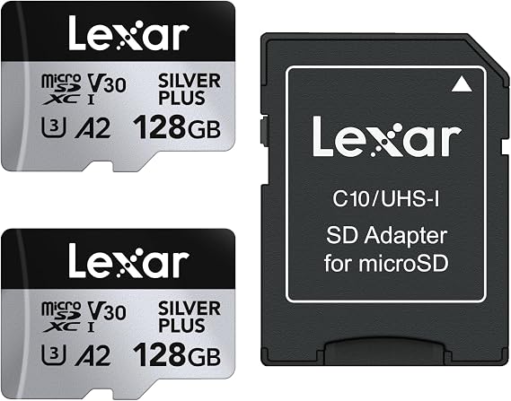 Lexar Silver Plus 128GB 2 Pack Micro SD Card, up to 205 MB/s, MicroSDXC UHS-I