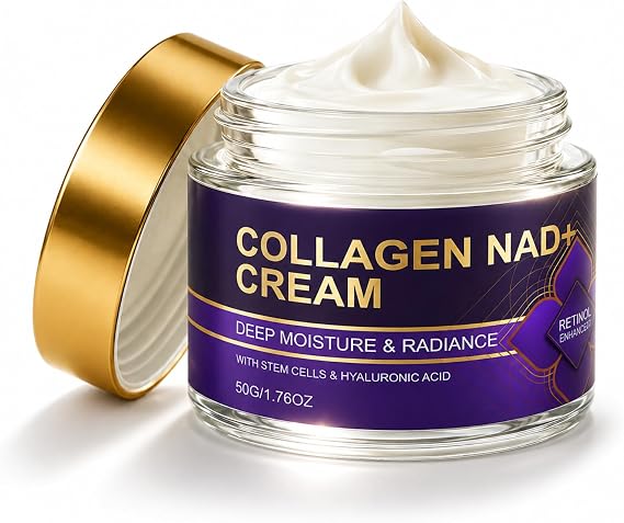 NAD+ Cream with Collagen & Retinol – Hydrating Face Moisturiser with Hyaluronic Acid, Day & Night Face Cream for Wrinkles, Fine Lines, Firming & Smoothing, for Dry & Crepey Skin, 1.76 oz (50g)