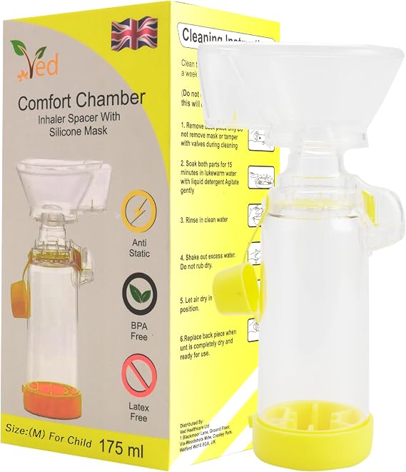 Inhaler Spacer Anti-Static Spacer Device, Inhaler Chamber, use with Metered Dose Inhaler, BPA and Latex Free for Child.(Yellow)