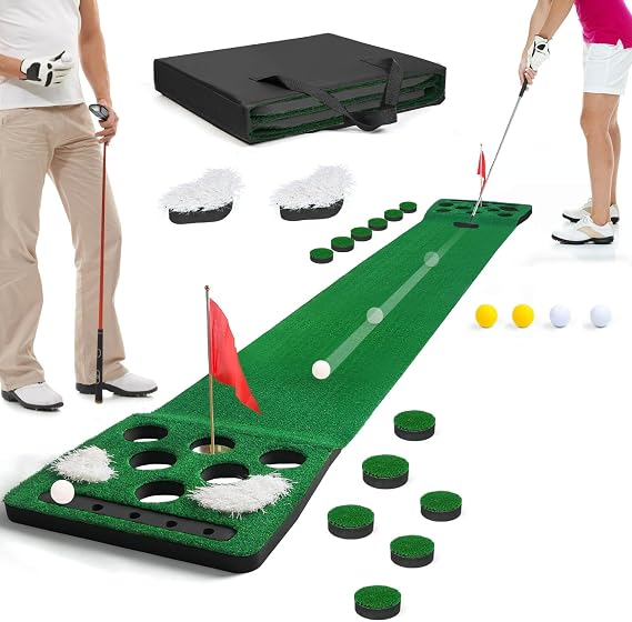 Golf Putting Game Set, Putting Green Mat with Detachable Bunkers