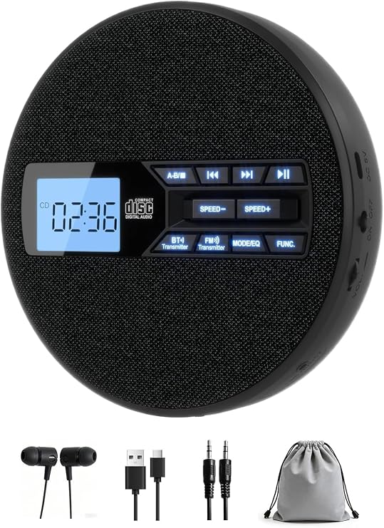 Portable CD Player with Bluetooth & FM Transmitter for Home & Car