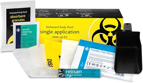 Reliance Medical Biohazard Body Spills Kit 1 Application - Prevention and Clean Up for Infectious Materials Contained in Blood, Vomit, Urine, Mucus, Faeces and Semen - Single-Use