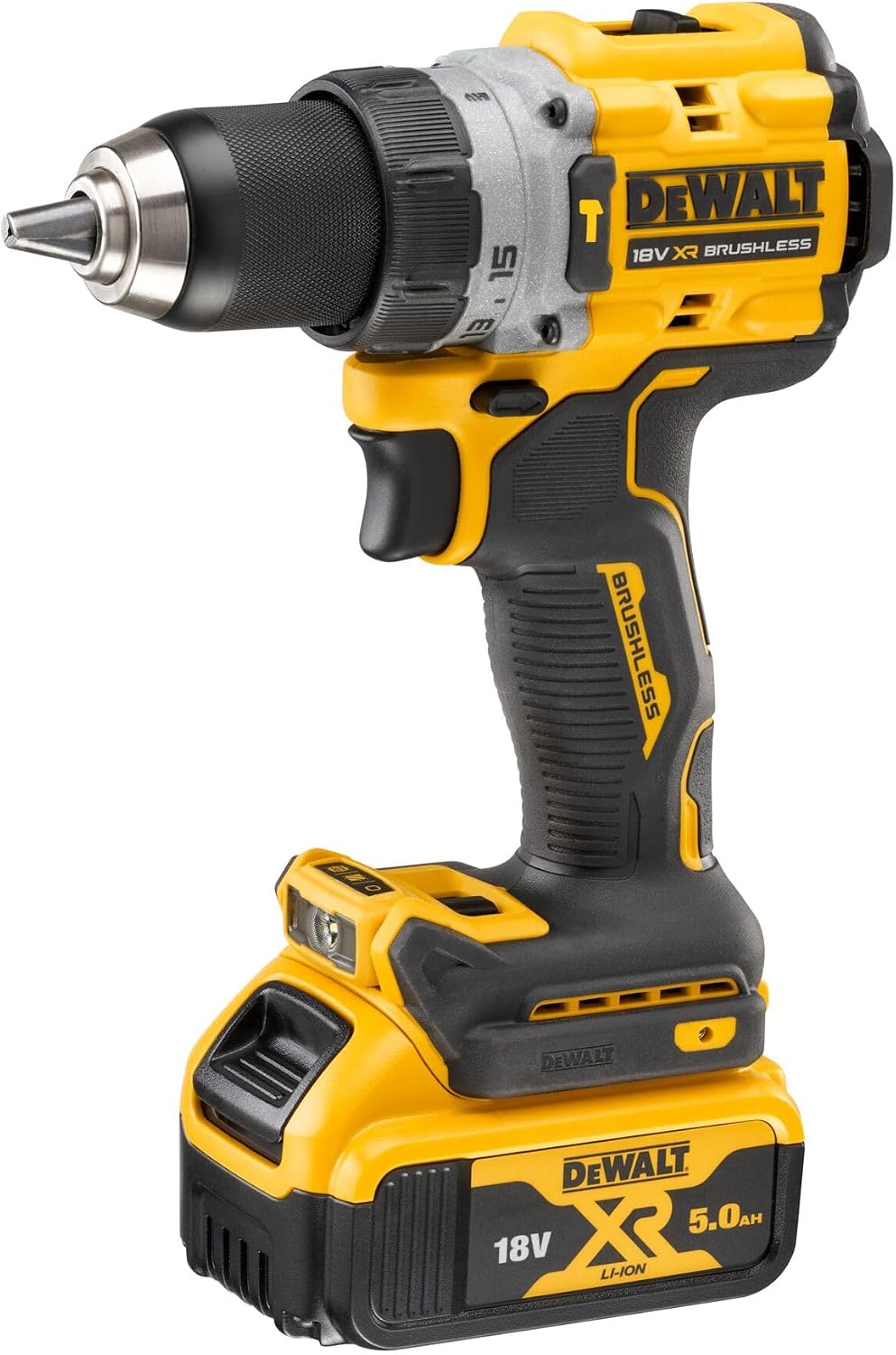 Dewalt DCD805P2T 18V Cordless Hammer Drill Brushless Motor, 2-Speed Full Metal Gearbox, with LED Work Light, Includes 2X 5.0Ah XR Batteries, Charger & TSTAK Box