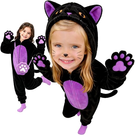 Black Cat Costume for Girls - Halloween Costume for Kids Role Play with Bag