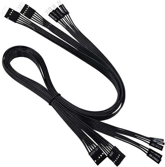 COMeap Front Panel Connector for Motherboard Am4 Am5 AMD X670e Z790, Motherboard Extension Cable with Front Panel Plug POWE LED+/-, HDD LED, Power SW, Reset SW,HD Audio, Front USB Extension (21in)
