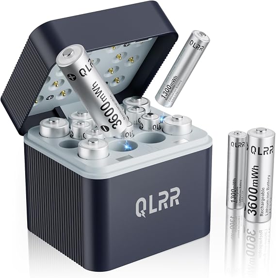 Rechargeable 8AA 8AAA 1.5V Lithium Batteries, 3600/1300mWh, 16-Slot Charger