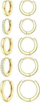 Jstyle Small Gold Hoop Earrings for Women Hypoallergenic Sterling Silver Earrings for Sensitive Ears Non Tarnish 14K Gold Plated Huggie Hoops Cartilage Earring Stacks Set for Multiple Piercing Jewelry