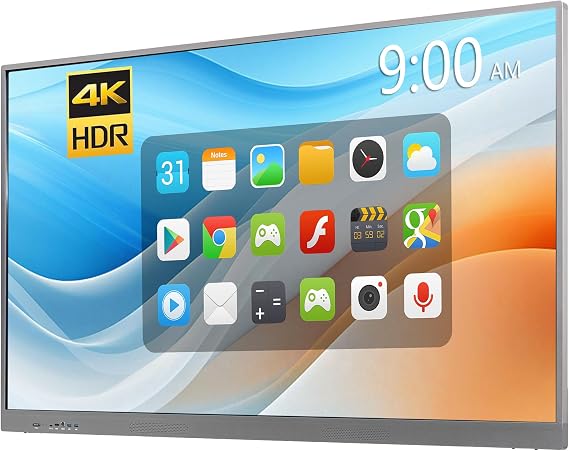 Interactive Whiteboard 55 Inch Smart Board 4K UHD Touchscreen Android 14 QQ CAT Digital Whiteboard 4GB+SSD 32GB Built-in 13MP AI Camera for Office Classroom Home - Wall Mount