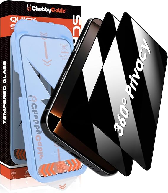 chubbycable 360 Privacy Screen Protector for iPhone 15 Pro Max, 2 Pack