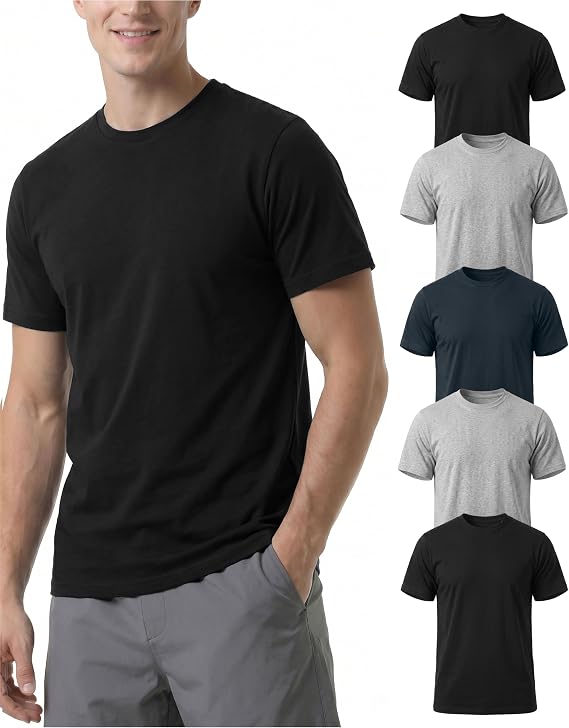 5 Pack Breathable Cotton Blend Men's T-Shirts Crewneck Undershirts Tees