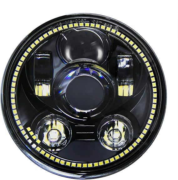 Wisamic 5-3/4 5.75" LED Motorcycle Headlight with Halo DRL Compatible with Harley Davidson Dyna Street Bob Super Wide Glide Low Rider Night Rod Train Softail Deuce Custom Sportster Iron 883 -Black