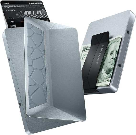 HERO Minimalist Wallet for Men,RFID Blocking Mens Wallets Slim Card Holder with Money Clip Metal Swipe Pop-Up Credit Card Case Smart Travel Wallet (Silver)
