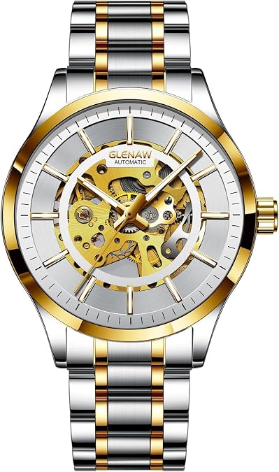 Automatic Watches for Men, Waterproof Watches for Men Stainless Steel Strap Skeleton Self-Winding Mechanical Watch Dial Wrist Watch