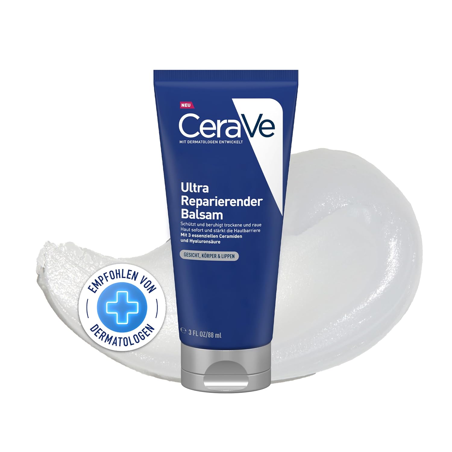 cerave ultra repairing balm for face body and lips cream for dry rough and cracked skin with 3 essential ceramides and hyaluronic acid 88 ml