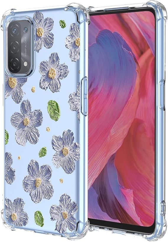 Case for Oppo A54 A74 A93 Floral Transparent Soft TPU Phone Case Air Cushion Shockproof Bumper Protective Phone Cover for Oppo A54 5G,Violet Flower