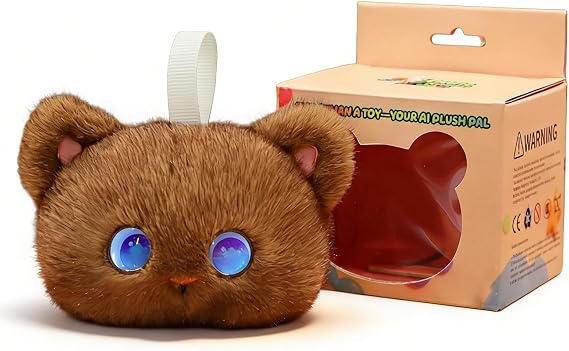 AI Plush Toy with Voice Interaction, 66 Languages, Emotional Companion, Educational Learning Assistant for Kids, Memory Trainer, Smart Robot for Table (Brown)
