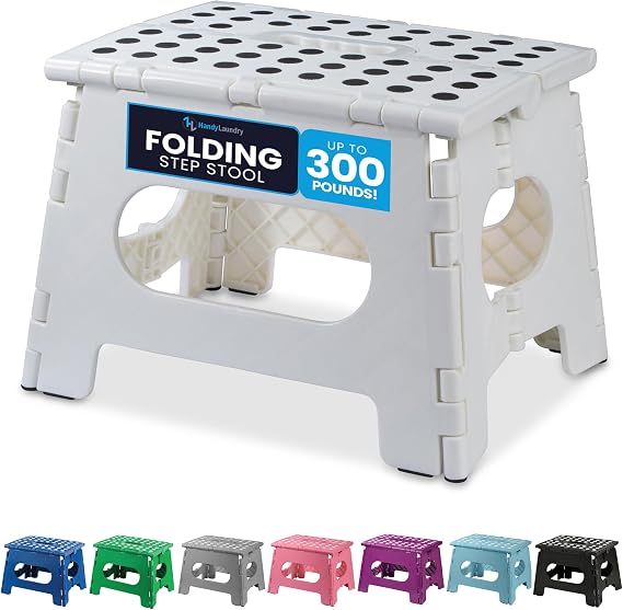 Handy Laundry Folding Step Stool 9 Inch, White, Non-Slip Holds 300 lbs