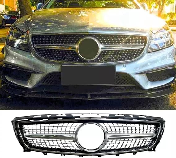 For Auto Perfectionists UK Front Diamond Grill Compatible With Mercedes CLS Class W218 X218 2011-2014 ABS Gloss Black