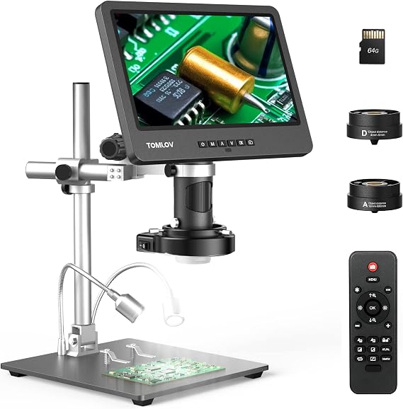 TOMLOV DM602 Pro Microscope with 3 Lenses for Coins PCB & Biology