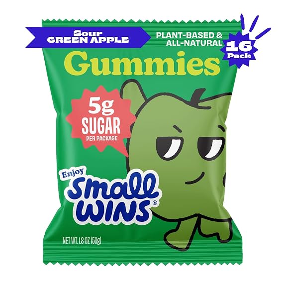 Enjoy Small Wins by Jayson Tatum, Sour Green Apple Gummies, Plant Based, All Natural, 5g Sugar per Package, (16 Pack)