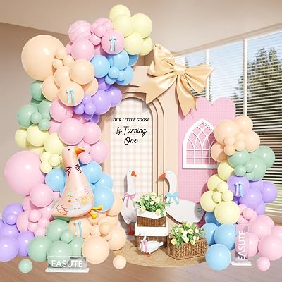 One Silly Goose Birthday Decorations, 151Pcs Goose Balloon Arch Kit Decor with Pink Lucky Goose Foil Balloon for 1st Birthday Decorations Baby Shower