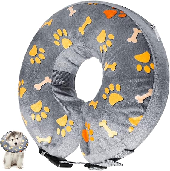 Inflatable Dog Cone Collar for Dogs & Cats - Soft Pet Surgery Recovery Collar, Comfortable Protective Donut Design, Prevents Licking & Biting Wounds (Large)