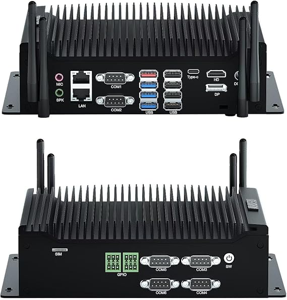 WEIDIAN Industrial PC, Fanless Computer i5 10210U(up to 4.20 GHz), Mini PC with 2RS232 + 4RS422/485/232 COM, Type-C, HD, DP Triple Display, 8USB, 2GPIO, WiFi, BT, Win11(64GB RAM 512GB M.2 SSD 2TB HDD)