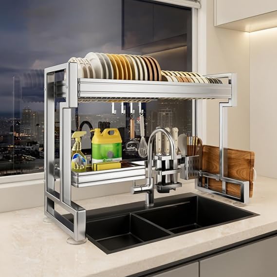 Kitchen Sink Rack Sink Above The Dish Drain Dish Washing Rack Stainless Steel Multifunctional Dish Storage Rack,Over The Sink Drying Rack for Dishes(1,85cm/33.5in)