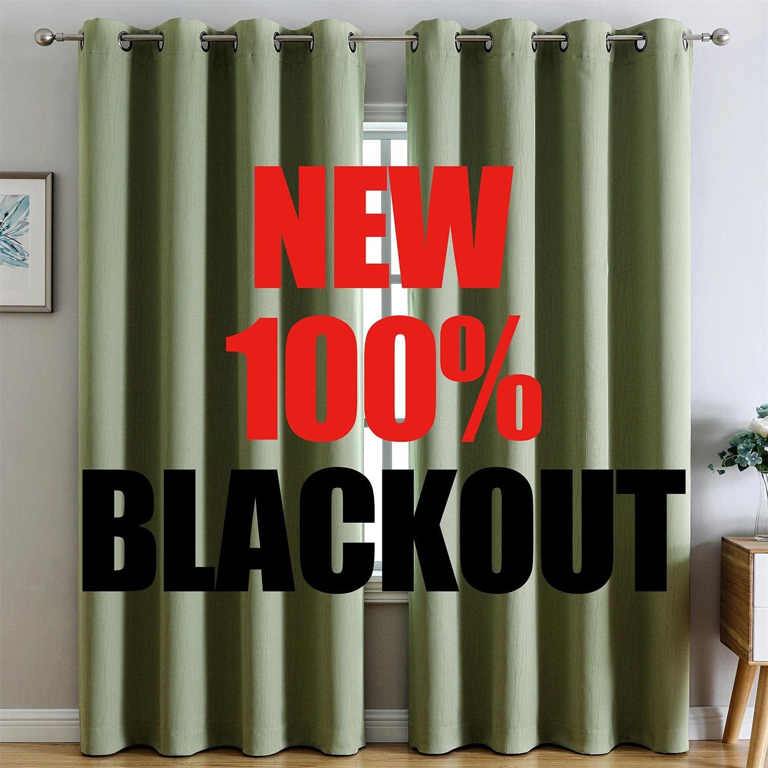 G2000 100% Blackout Curtains for Bedroom Living Room Curtains 95 Inches Long Sage Green Curtains Room Darkening Window Grommet Curtains Thermal Lined Insulated Light Blocking Noise Reducing 2 Panels