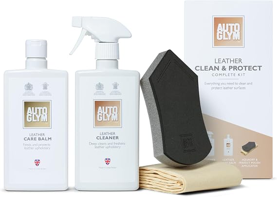 Autoglym Leather Clean & Protect Complete Kit - Ultimate Car Leather Cleaner Kit Includes 500ml Leather Cleaner, 500ml Leather Care Balm, (1) Hi-Tech Aqua-Dry, (1) Perfect Polish Applicator