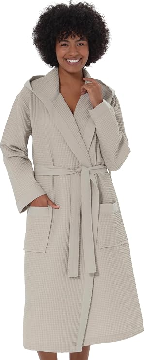 SEYANTE Women's Premium Waffle Knit 100% GOTS Certified Organic Cotton Hooded Robe