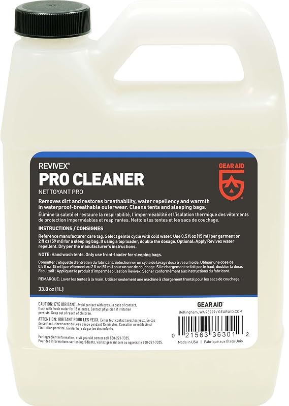 GEAR AID Revivex Pro Cleaner Wash for Synthetic Technical Fabrics, GORE-TEX Jackets, Tents, Sleeping Bags, Ski Pants, Gloves, and Outdoor Waterproof-Breathable Gear, 1 Liter (33.8 fl oz)
