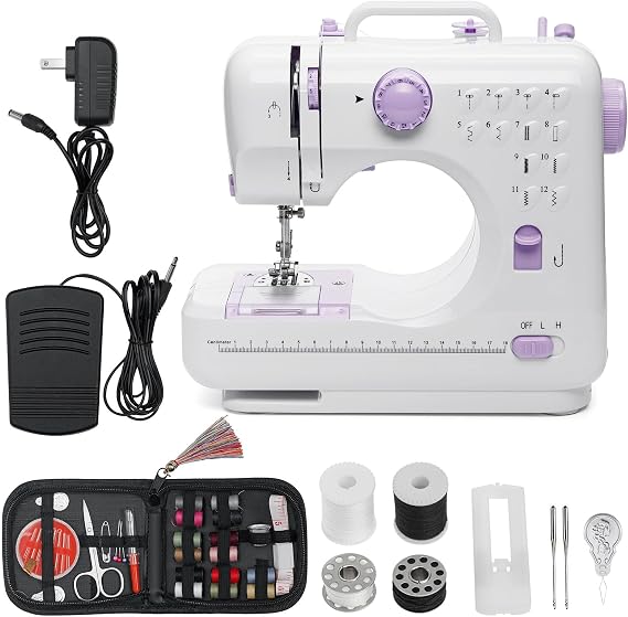 Mini Electric Sewing Machine, BSHAPPLUS Portable & Small Sewing Machine with12 Built-in Stitches, Foot Pedal, Night Light for Beginners, Kids, Sewing Lover, Tailor, DIY (7-9W)