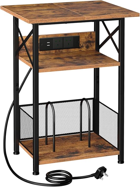 AMHANCIBLE Record Player Stand with Charging Station, Vinyl Record Storage