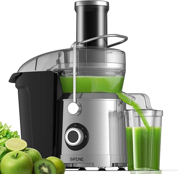 SIFENE 1000W Centrifugal Juicer Machines, Wide Mouth Juice Extractor for Whole Fruit and Veggies, High Speed Countertop Juicer, 3 Modes, Easy to Clean with Brush, Stainless Steel, Black