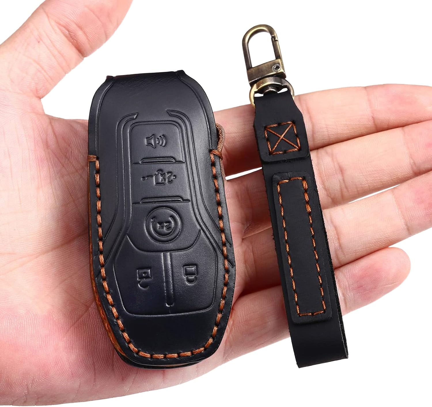 EASYANT fit for Ford Leather Key Fob Cover 5 Buttons Compatible with Mustang F-150 F-450 F-550 MKZ MKC MKX Black