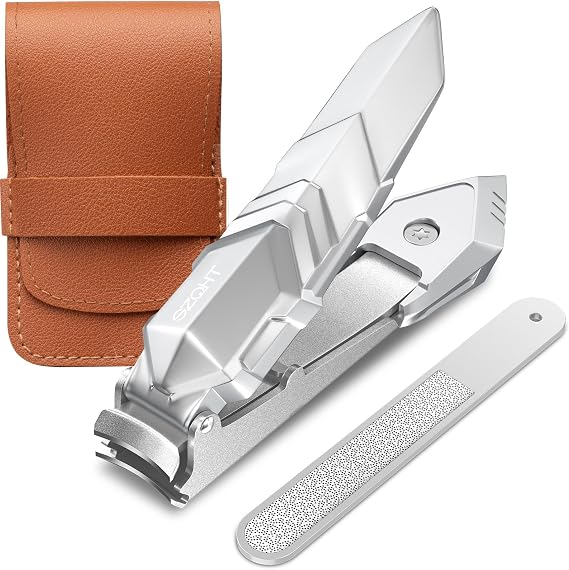Nail Clippers,Precise and Durable Toe Nail Clippers with Catcher and Nail File,Fingernail Clippers forThick Nails,Nail Cutter Without Mess for Men and Women(Gray)