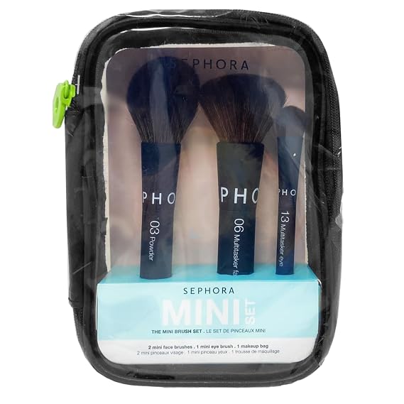 Sephora Collection The Mini Brush Set - 3 Mini Makeup Brushes and 1 Makeup Bag