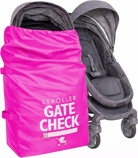 J.L. Childress Gate Check Bag for Single & Double Strollers, Neon Pink