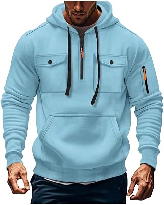 FOCLMP Mens Tactical Sweatshirts Hoodies Fleece Military Cargo Pullover Sports Winter Outdoor Solid Sweatshirt with Pocket