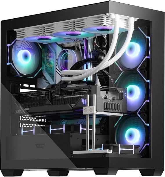 darkFlash ATX Mid-Tower PC Case, Pre-Install 4 PWM ARGB Fans Computer Case, Full View Dual Tempered Glass Gaming PC Case, Type C Port (4 PWM ARGB Fans, Black)