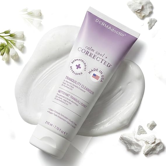 DERMAdoctor Tranquility Bundle: Cleanser with 2% Pyrithione Face, Scalp & Body Wash and Calm Cool + Corrected Anti-Redness Tranquility Cream for Sensitive Skin