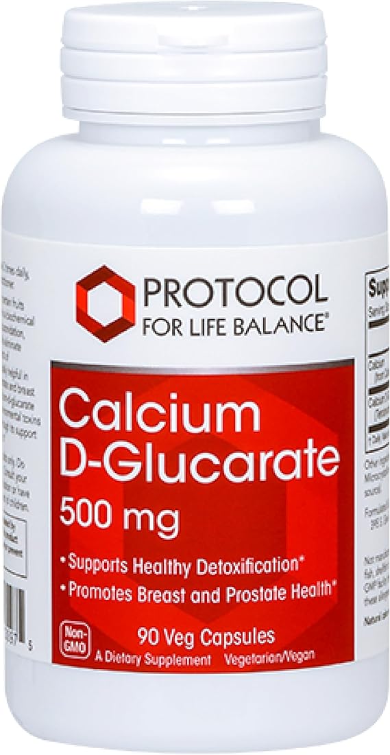 Protocol for Life Balance Calcium D-Glucarate - 500mg Calcium D Glucarate - Detox Support - for Breast & Prostate Health - Non-GMO & Dairy Free - 90 Veg Caps