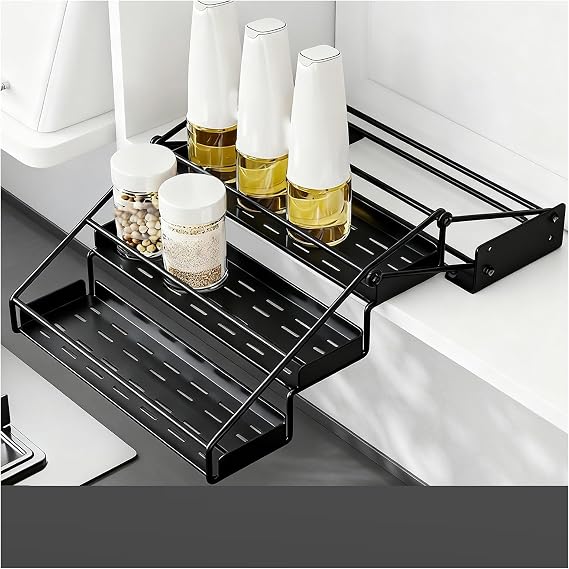 Pull Down Shelf Organizer,3 Tier Cabinet Pull Down Spice Racks with Guardrail,Save Space for Kitchen Upper Cabinet(Black,25x9.5x17.5cm)