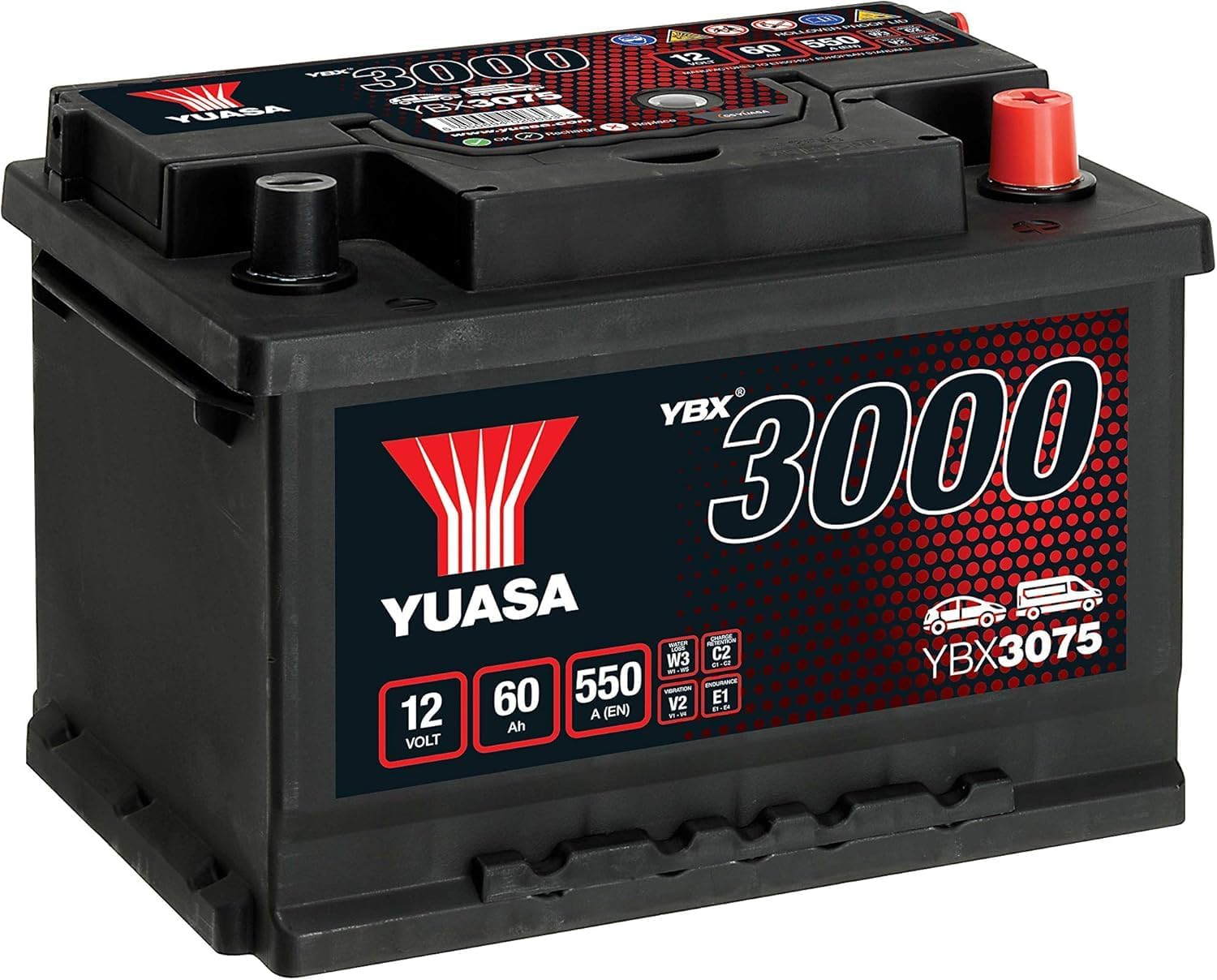 Yuasa YBX3075 12V 60Ah 550CCA Sealed Maintenance Free Car Battery