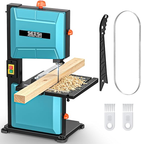 SEESII Benchtop Band Saw for Woodworking: 3A-120V Bandsaw with 8" Cutting Width, Max 3-1/8" Cutting Height, Band Saws with 0-45 Tilting Worktable&Miter Gauge&Double-Sided Fence for Detailed Woodwork
