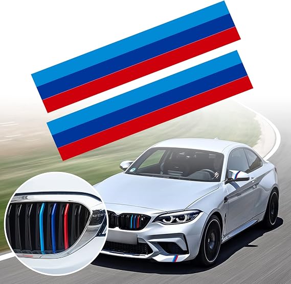 TOMALL 2Pcs 25cm Stripe Stickers for Car 3-Color Sporting Racing Stripe Decal Compatible with BMW Grille Steering Wheel Fender Rear Mirror Car Door Sill Hood Side Skirt Bumper Dashboard